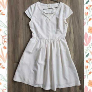 Summer white short dress with collar cut out